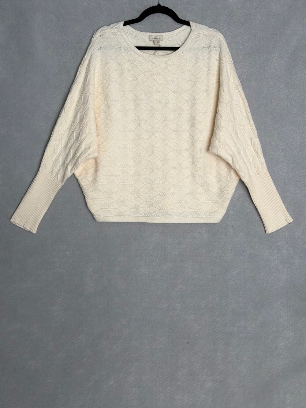 Greige Crew Neck Sweater Dolman Sleeve in Ivory Women's XL NEW